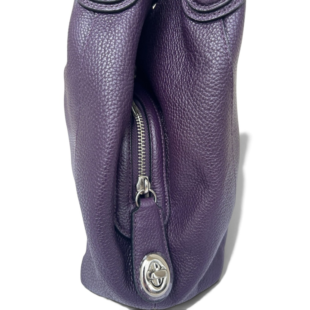 Coach Edie 31 Shoulder Bag Dark Purple Pebbled Leather Tote 57125 - Picture 3 of 7